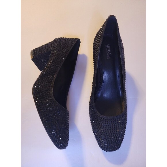Michael Kors Pumps Womens 8.5 Black Arabella Rhinestone Studded Block Heel - Picture 1 of 11